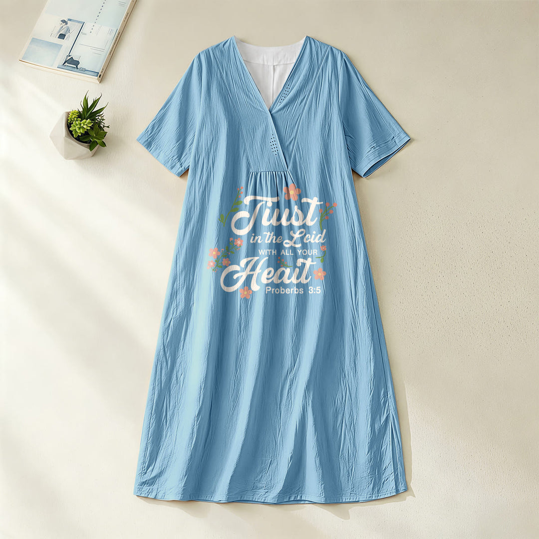 Christianartworkshop Trust In The Lord With All Your Heart Proverbs 3:5 Floral V-Neck Midi Dress - Blue - 4XL - image 8