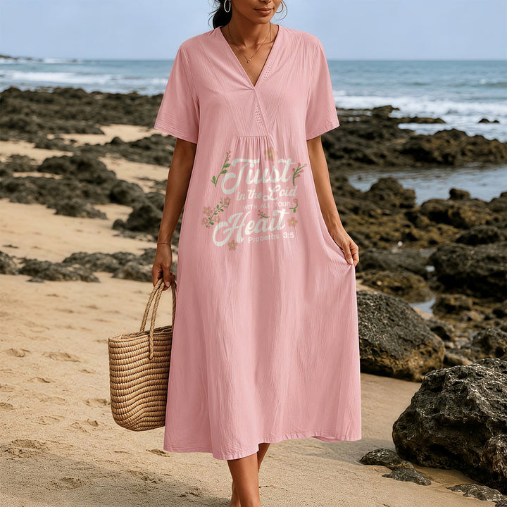 Christianartworkshop Trust In The Lord With All Your Heart Proverbs 3:5 Floral V-Neck Midi Dress - image 3