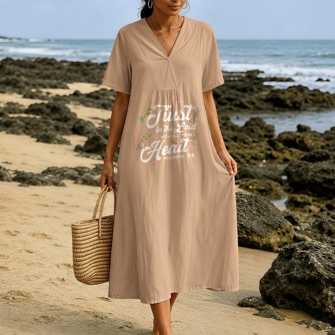 Christianartworkshop Trust In The Lord With All Your Heart Proverbs 3:5 Floral V-Neck Midi Dress - image 11