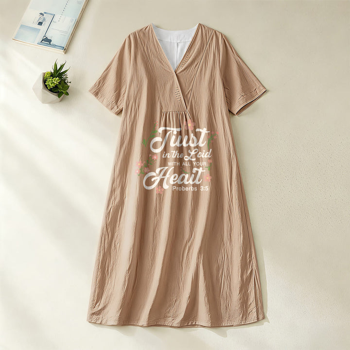 Christianartworkshop Trust In The Lord With All Your Heart Proverbs 3:5 Floral V-Neck Midi Dress - Khaki - 4XL - image 10