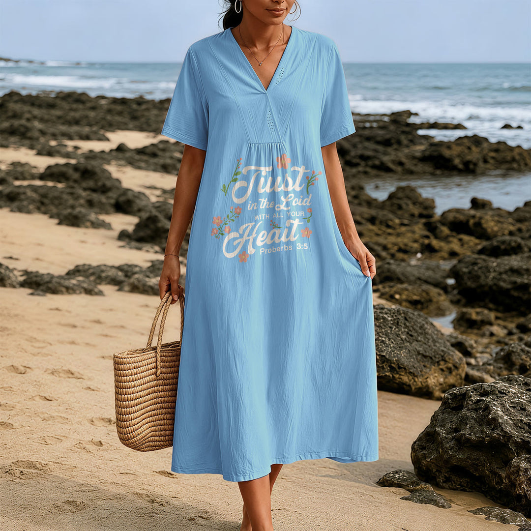Christianartworkshop Trust In The Lord With All Your Heart Proverbs 3:5 Floral V-Neck Midi Dress - image 9