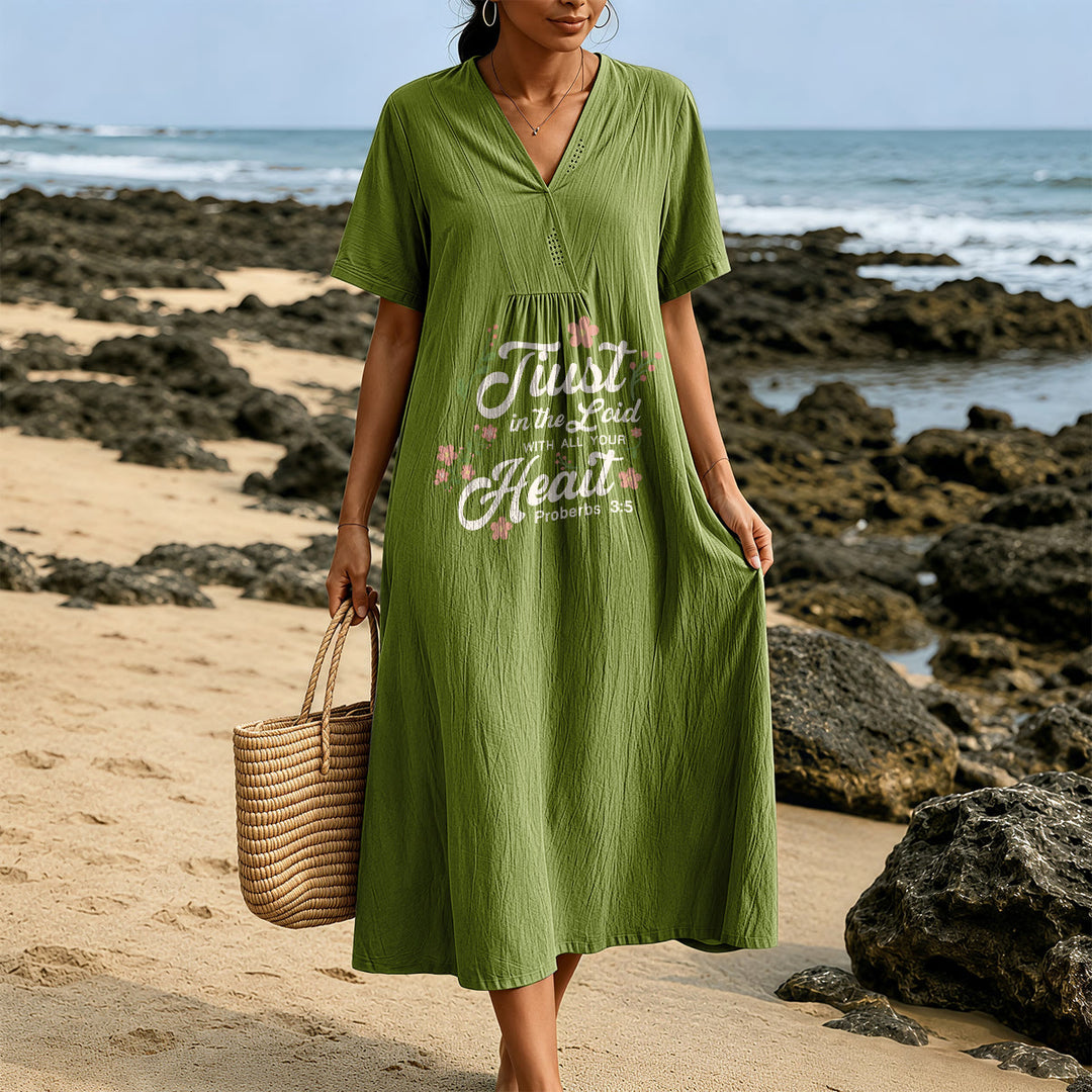 Christianartworkshop Trust In The Lord With All Your Heart Proverbs 3:5 Floral V-Neck Midi Dress - image 1