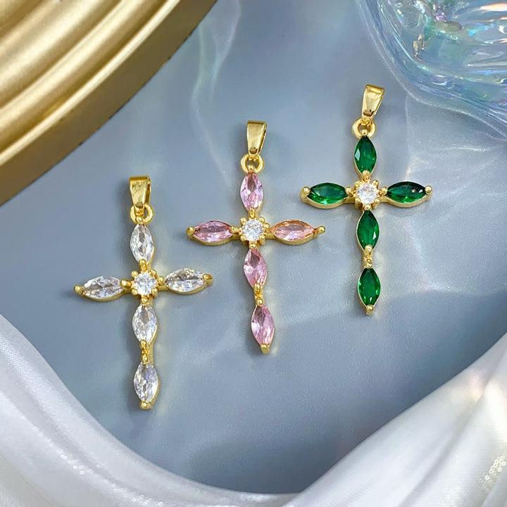 Christianartworkshop Elegant Multi-Stone Cross Necklace: Reflecting Serene Faith and Gentle Spiritual Warmth - image 0