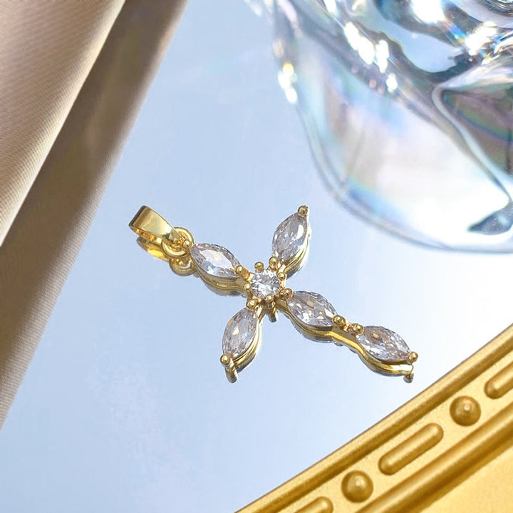 Christianartworkshop Elegant Multi-Stone Cross Necklace: Reflecting Serene Faith and Gentle Spiritual Warmth - White&Golden - image 6