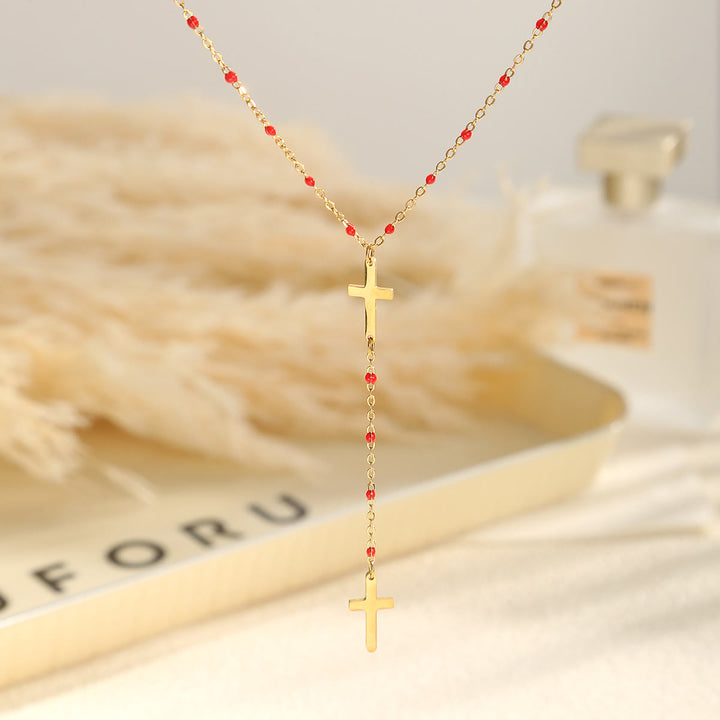 Christianartworkshop Layered Cross Drop Necklace: Embodying Steadfast Grace and Heavenly Blessing - Red - image 11