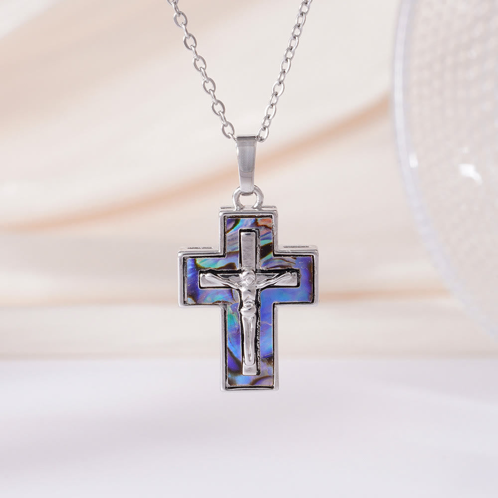 Christianartworkshop Layered Crucifix Cross Pendant Necklace: A Symbol of Redemption and Everlasting Grace - Blue - image 1