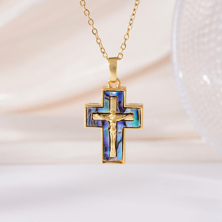 Christianartworkshop Layered Crucifix Cross Pendant Necklace: A Symbol of Redemption and Everlasting Grace - Green - image 0