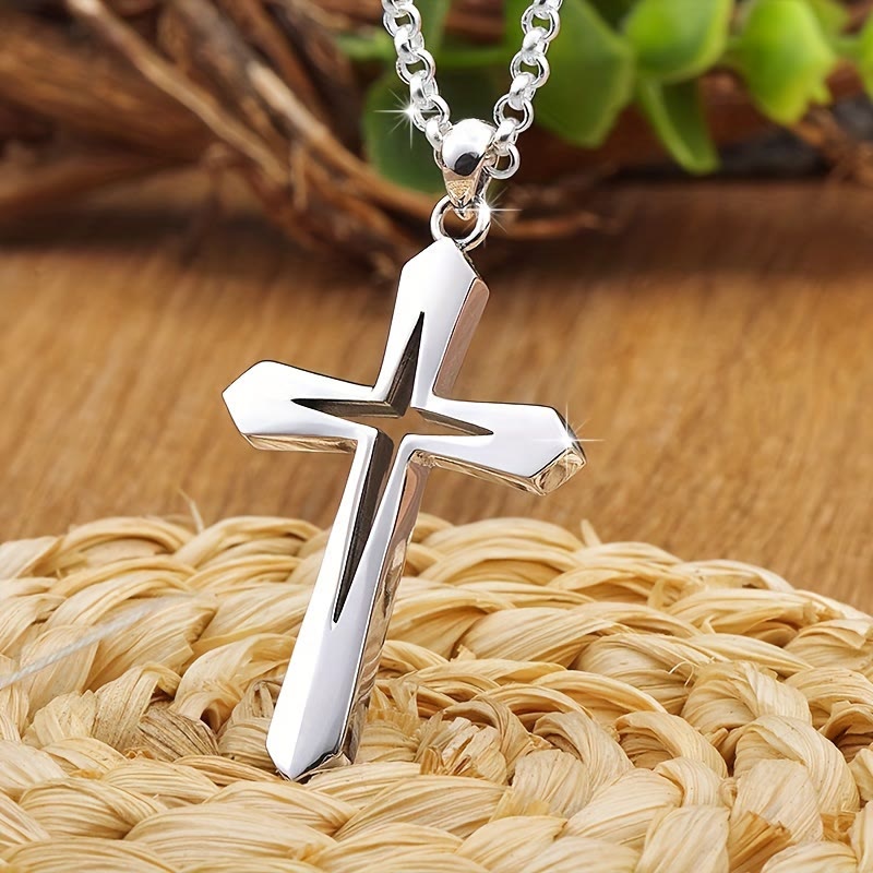 Christianartworkshop Sleek Contoured Cross Charm Necklace: Embodying Steadfast Grace and Heavenly Blessing - Silver - image 0