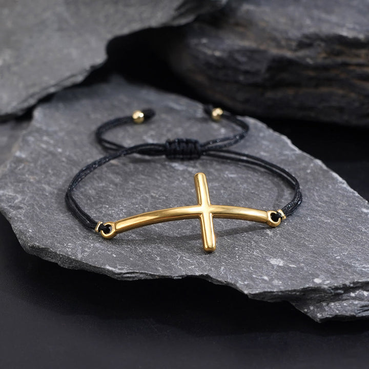 Christianartworkshop Modern Adjustable Cross Cord Bracelet: A Reminder of Divine Protection and Endless Grace - Golden - image 2