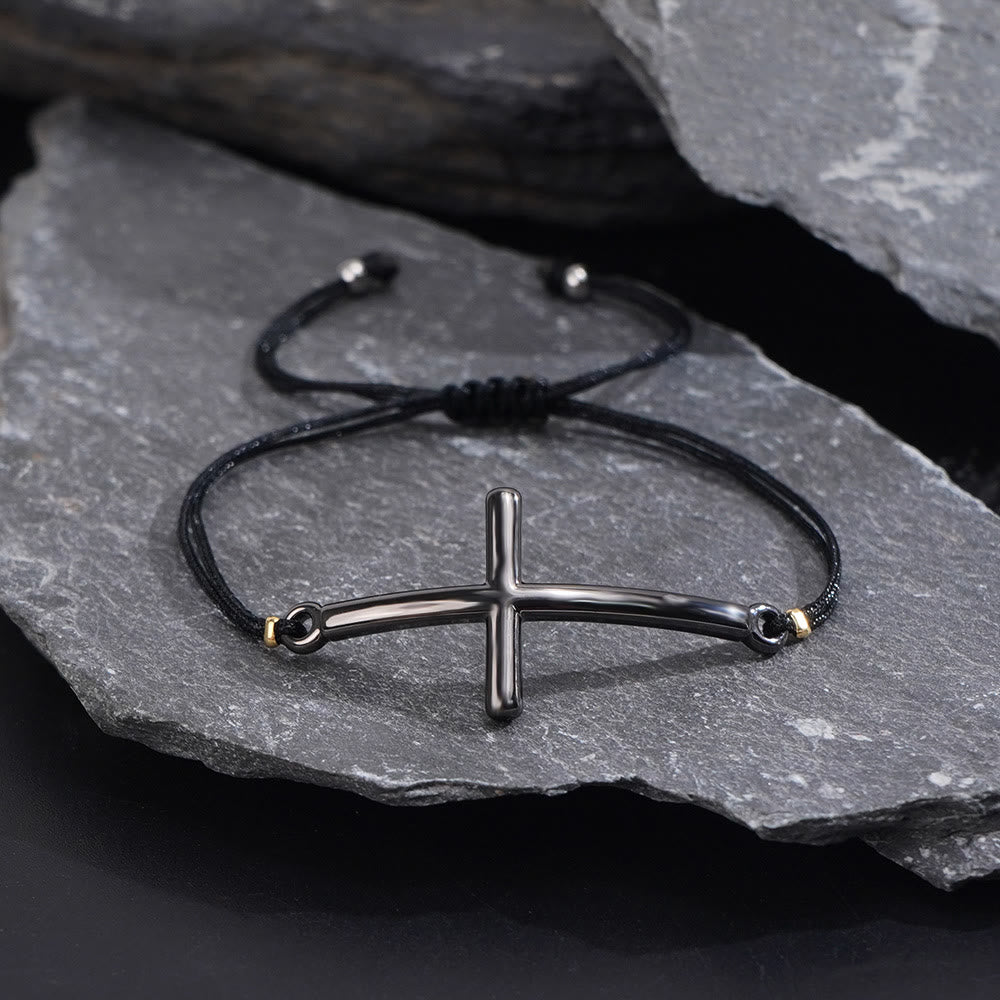 Christianartworkshop Modern Adjustable Cross Cord Bracelet: A Reminder of Divine Protection and Endless Grace - Black - image 1