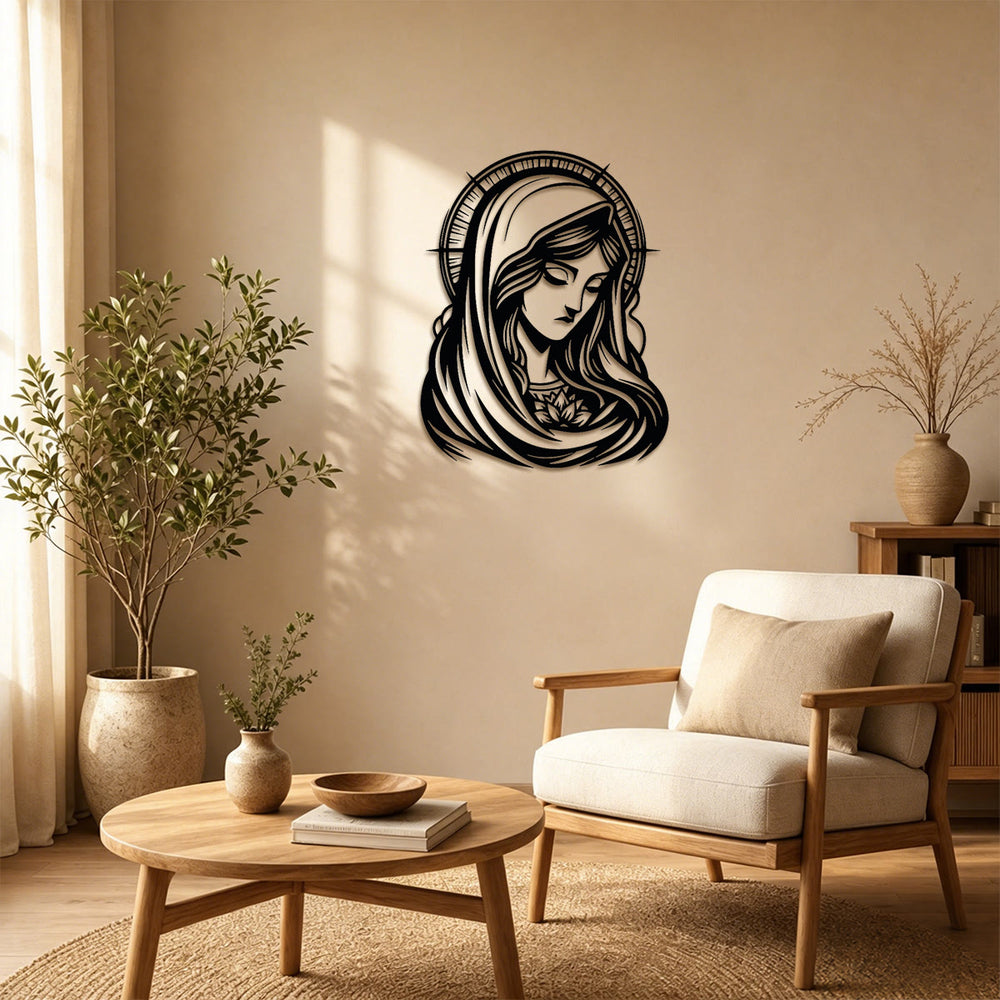 Christianartworkshop Serene Our Lady Halo Metal Wall Art: Emblem of Tender Maternal Grace - image 1