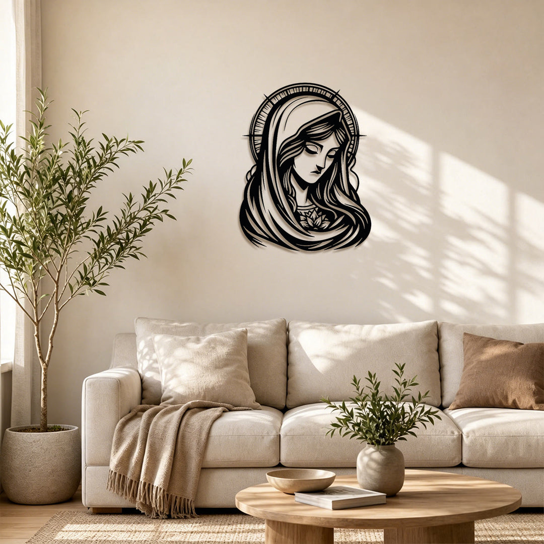 Christianartworkshop Serene Our Lady Halo Metal Wall Art: Emblem of Tender Maternal Grace - image 0