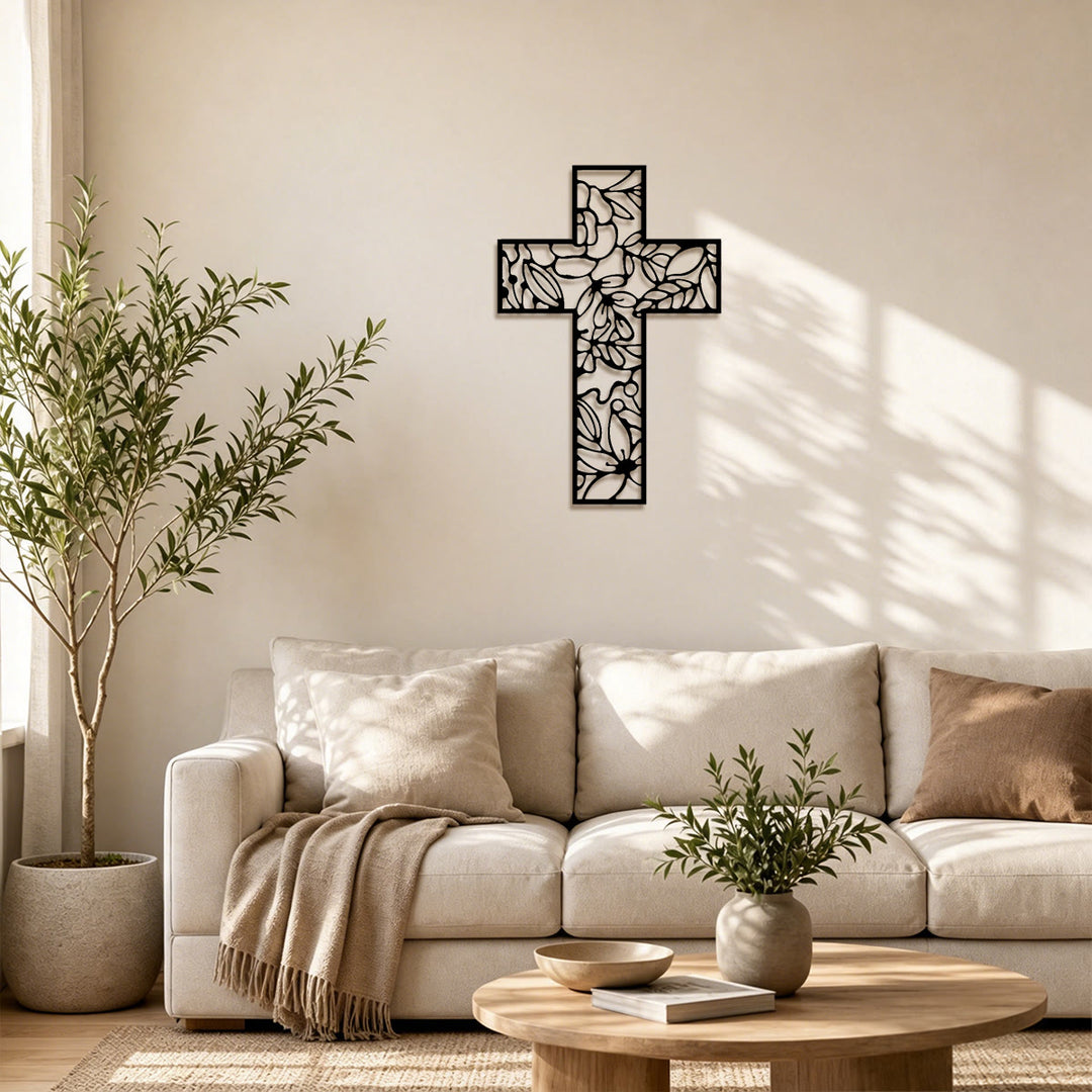 Christianartworkshop Floral Hollow Cross Metal Wall Decor: Emblem of Eternal Hope and Grace - image 1