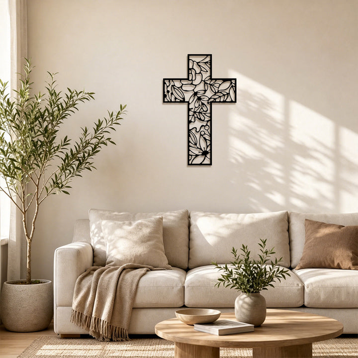 Christianartworkshop Floral Hollow Cross Metal Wall Decor: Emblem of Eternal Hope and Grace - image 1