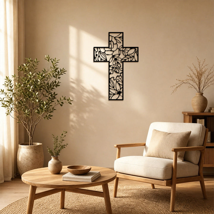 Christianartworkshop Floral Hollow Cross Metal Wall Decor: Emblem of Eternal Hope and Grace - image 2