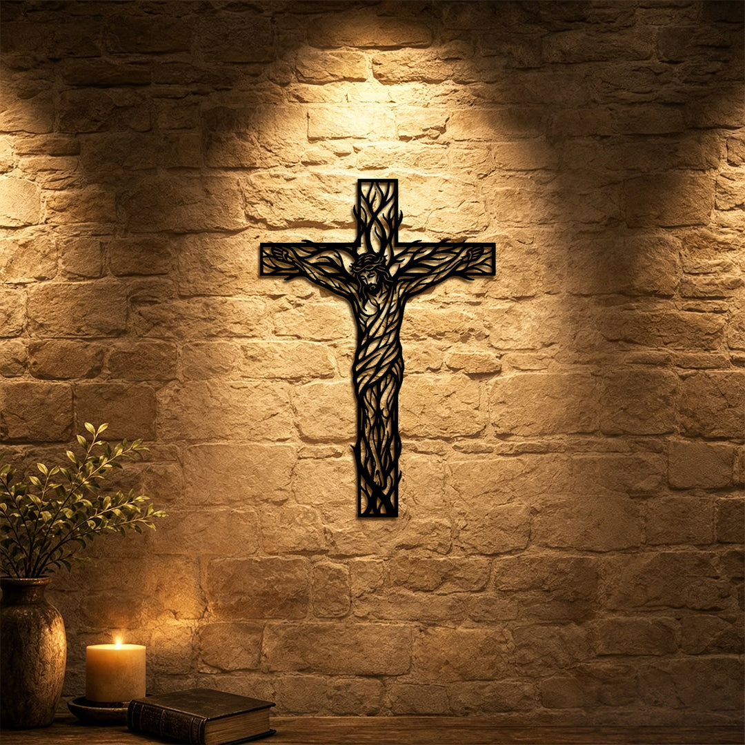 Christianartworkshop Vine Woven Crucifix Metal Wall Decor: Emblem of Redemption and Eternal Life - image 0