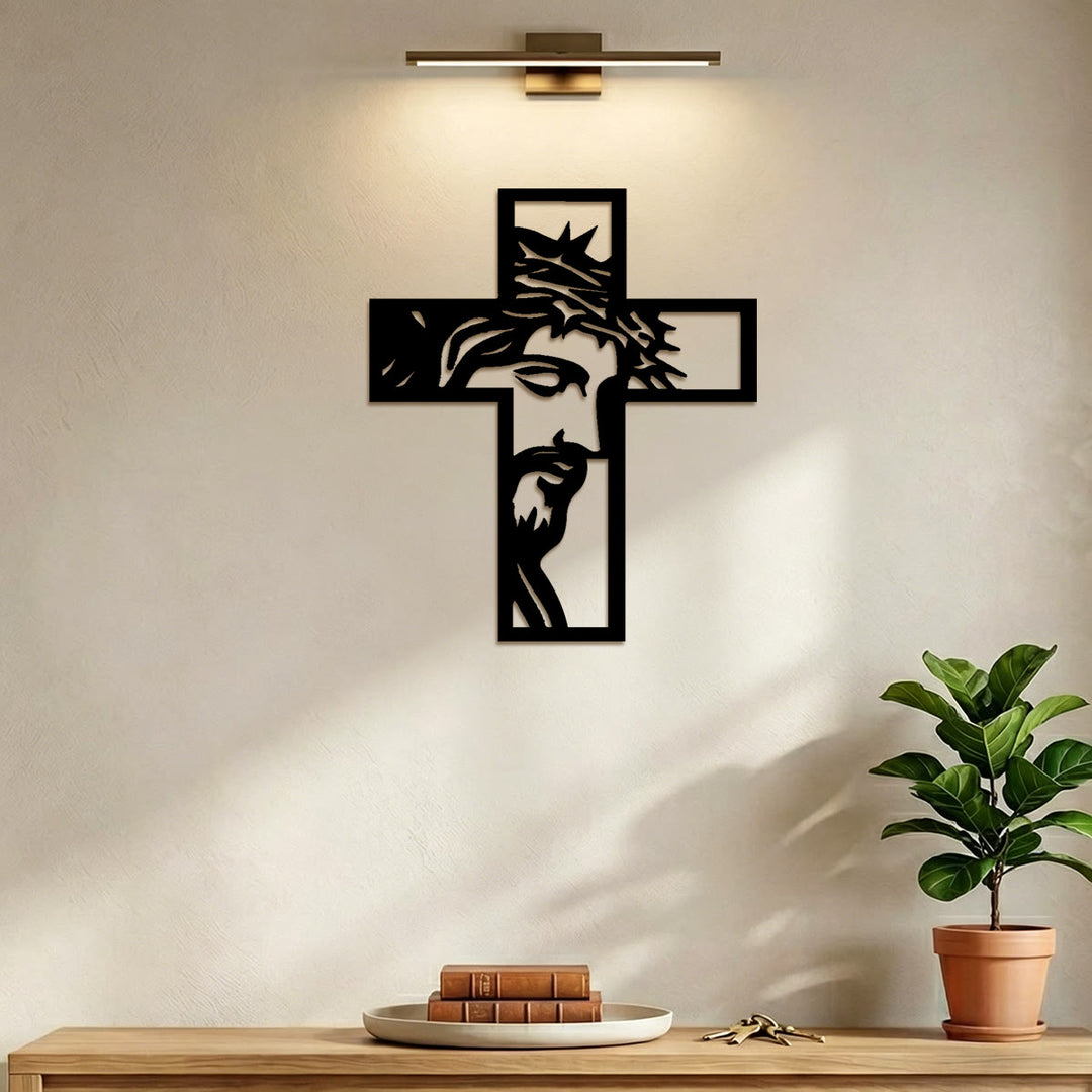Christianartworkshop Thorn-Crowned Contemplative Jesus Cross Metal Wall Decor: Emblem of Sacrifice and Mercy - image 4