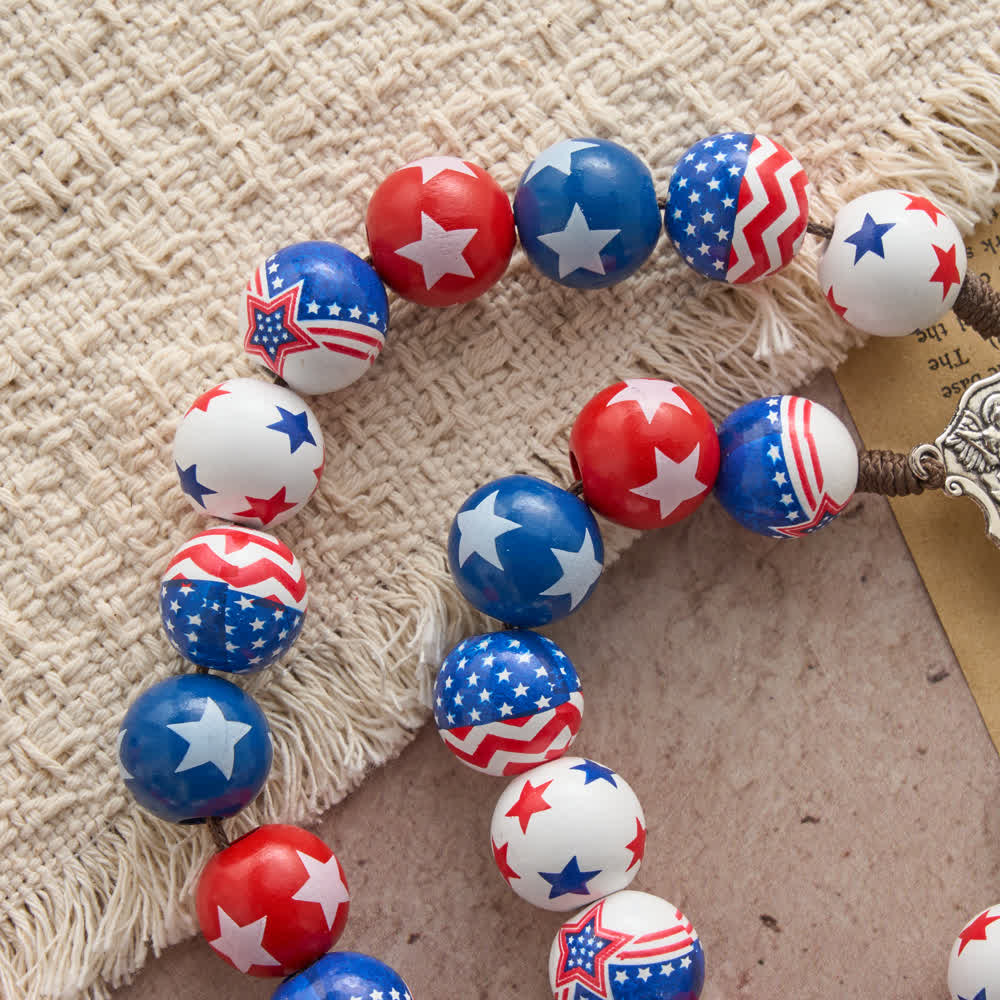 Christianartworkshop Two-Style Patriotic American Flag Cross Rosary with Red White Blue Stars & Stripes Beads - image 6