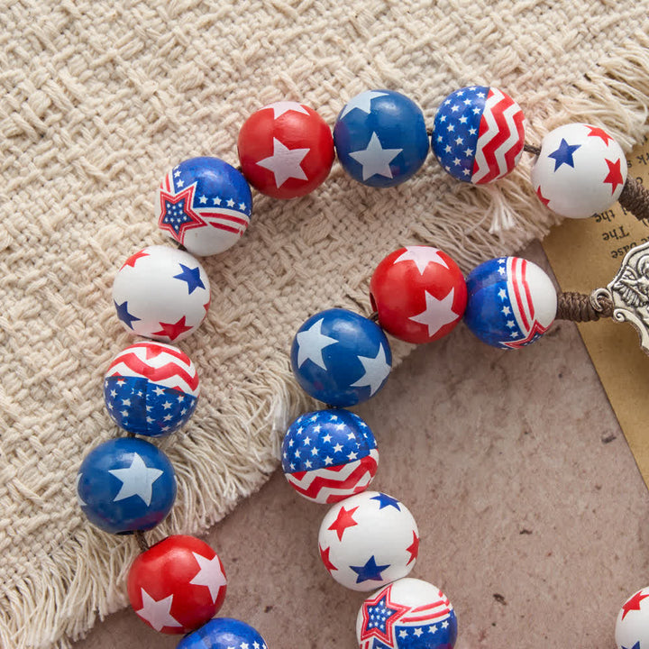 Christianartworkshop Two-Style Patriotic American Flag Cross Rosary with Red White Blue Stars & Stripes Beads - image 6