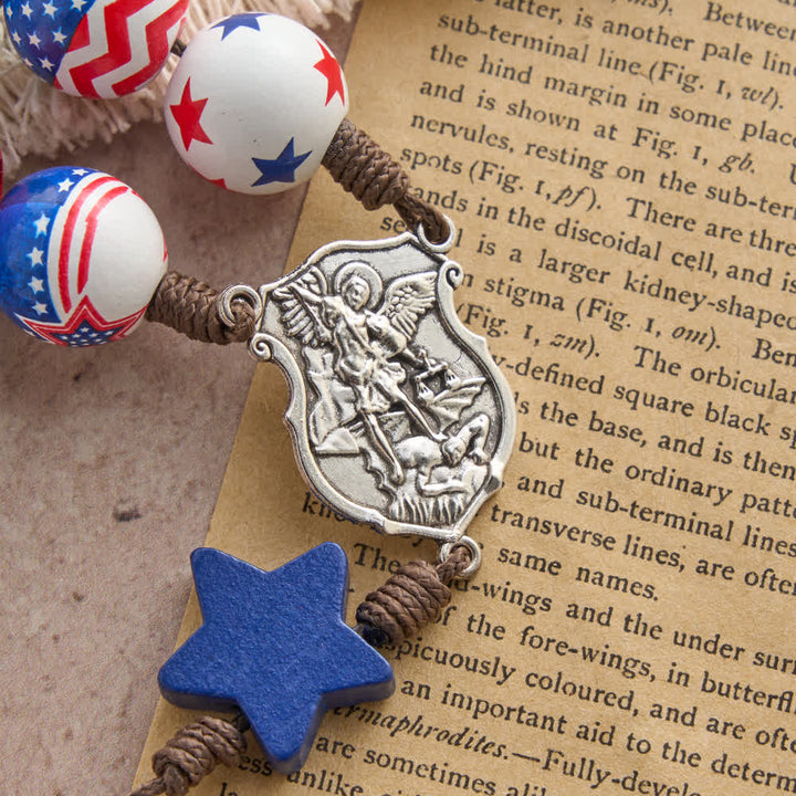 Christianartworkshop Patriotic American Flag Cross Rosary with Red White Blue Stars & Stripes Beads - image 7