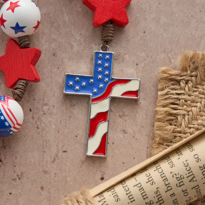 Christianartworkshop Two-Style Patriotic American Flag Cross Rosary with Red White Blue Stars & Stripes Beads - image 5