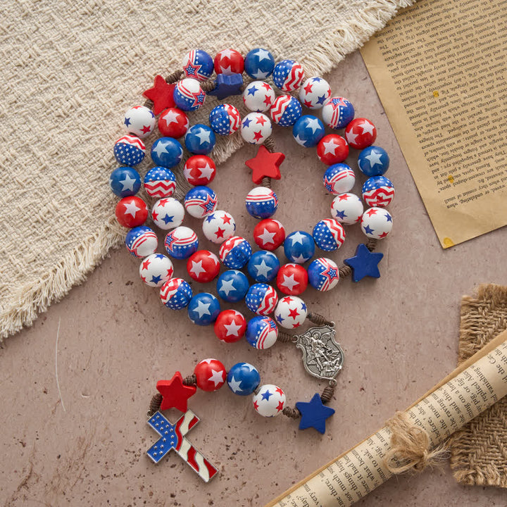 Christianartworkshop Patriotic American Flag Cross Rosary with Red White Blue Stars & Stripes Beads - image 3