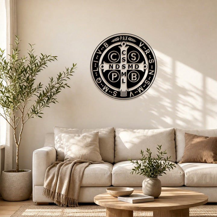 Christianartworkshop Classic Medal Style St.Benedict Circular Metal Decor: Timeless Token of Spiritual Protection - image 2