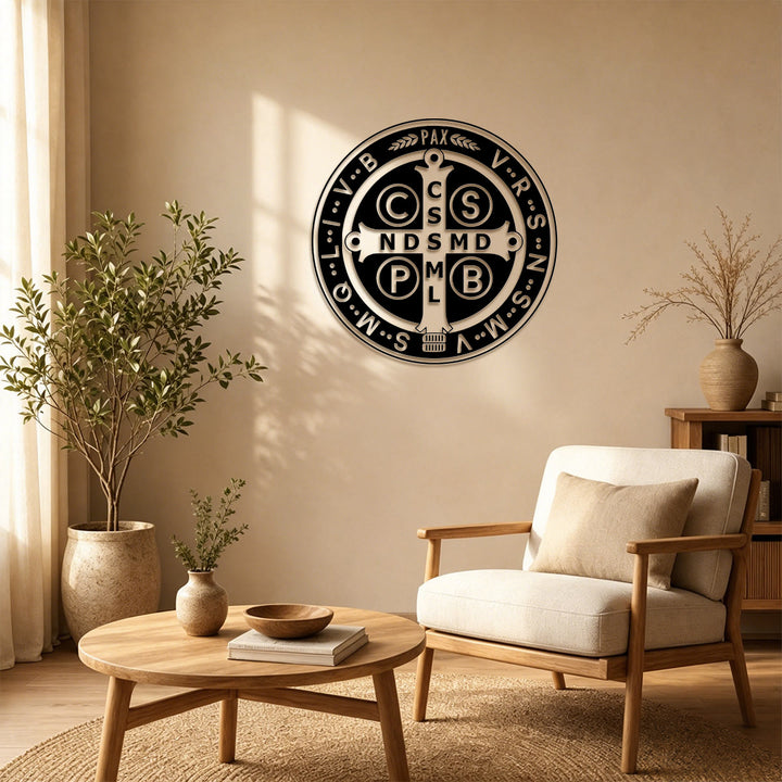 Christianartworkshop Classic Medal Style St.Benedict Circular Metal Decor: Timeless Token of Spiritual Protection - image 1