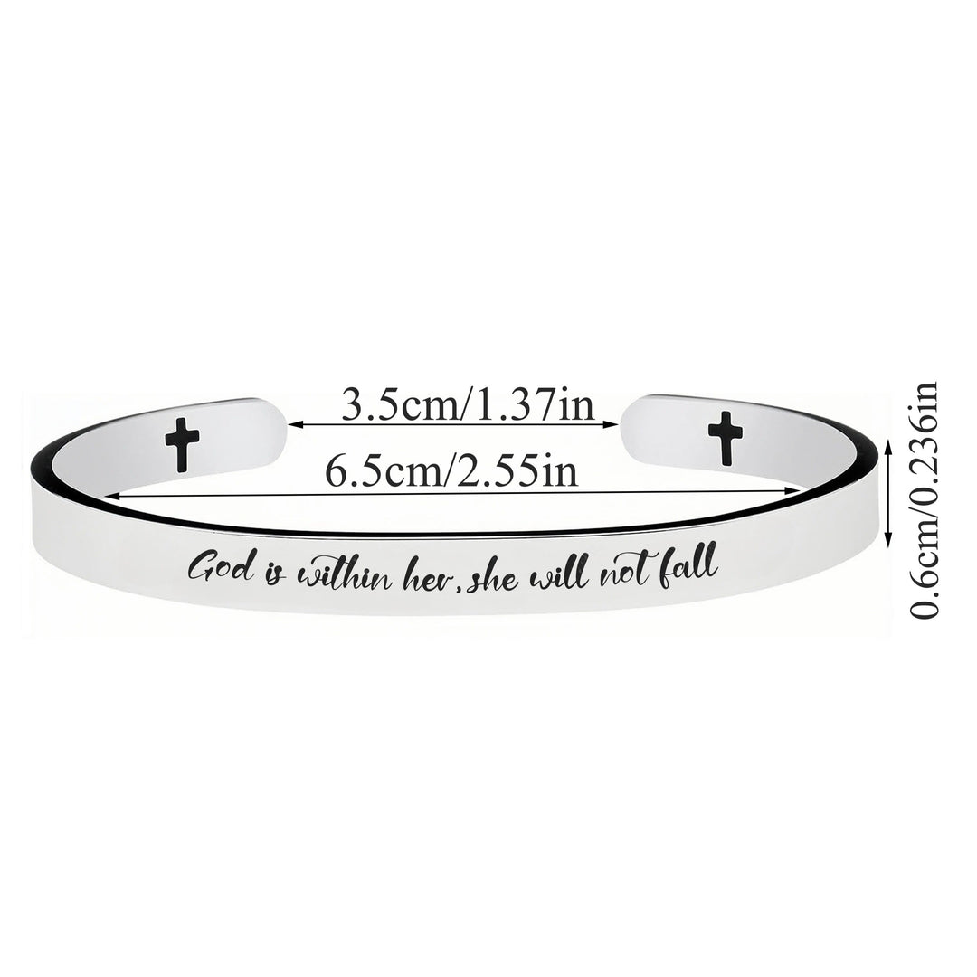 Christianartworkshop Open Cuff Stainless Steel Bible Verse Engraved Bracelet with Tiny Crosses: A Symbol of Firm Faith - image 7