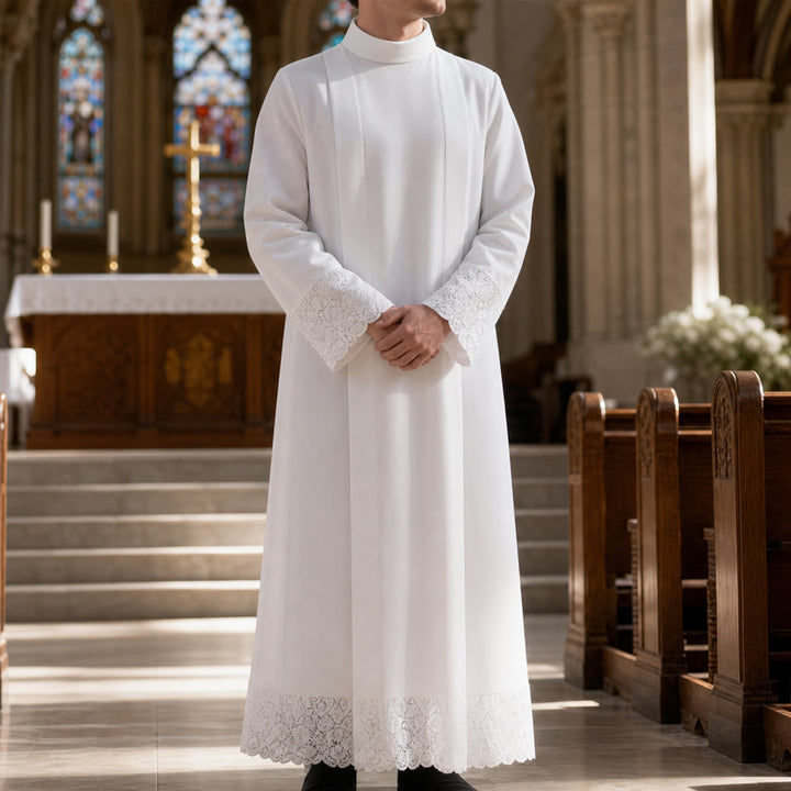 Christianartworkshop White Liturgical Alb with Lace Trim for Sacred Ceremonies - image 0