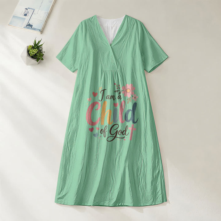 Christianartworkshop I Am a Child of God Floral & Heart V-Neck Short Sleeve Midi Dress - Green - 4XL - image 9
