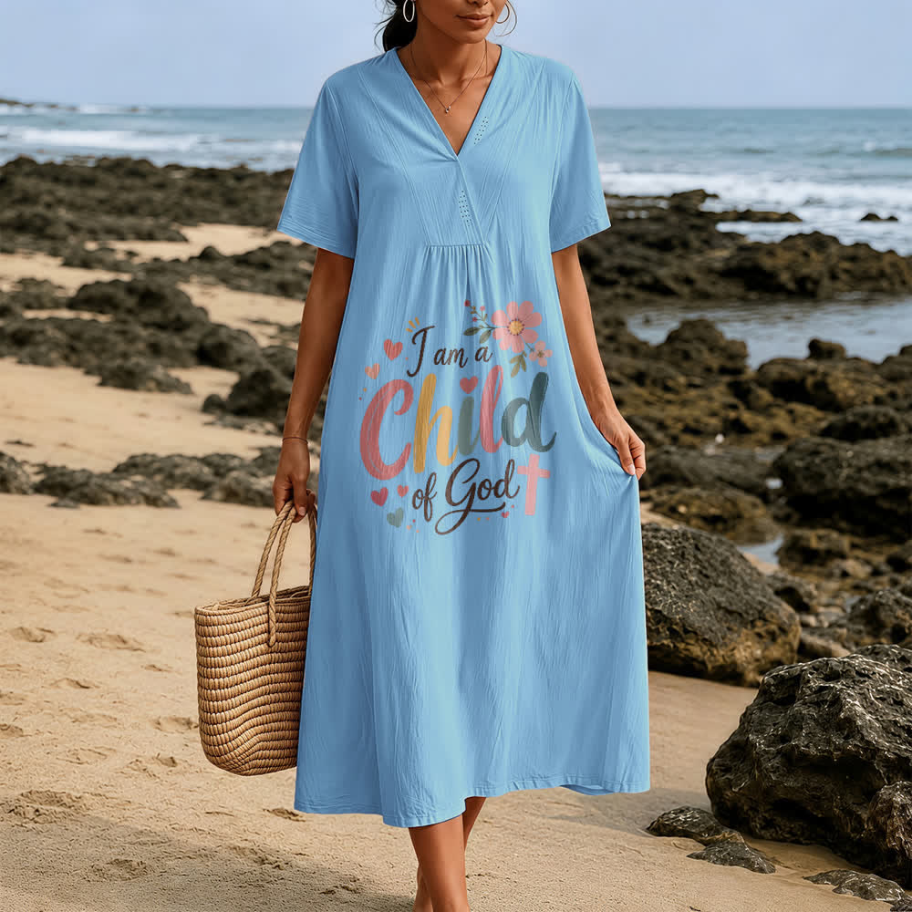 Christianartworkshop I Am a Child of God Floral & Heart V-Neck Short Sleeve Midi Dress - image 6
