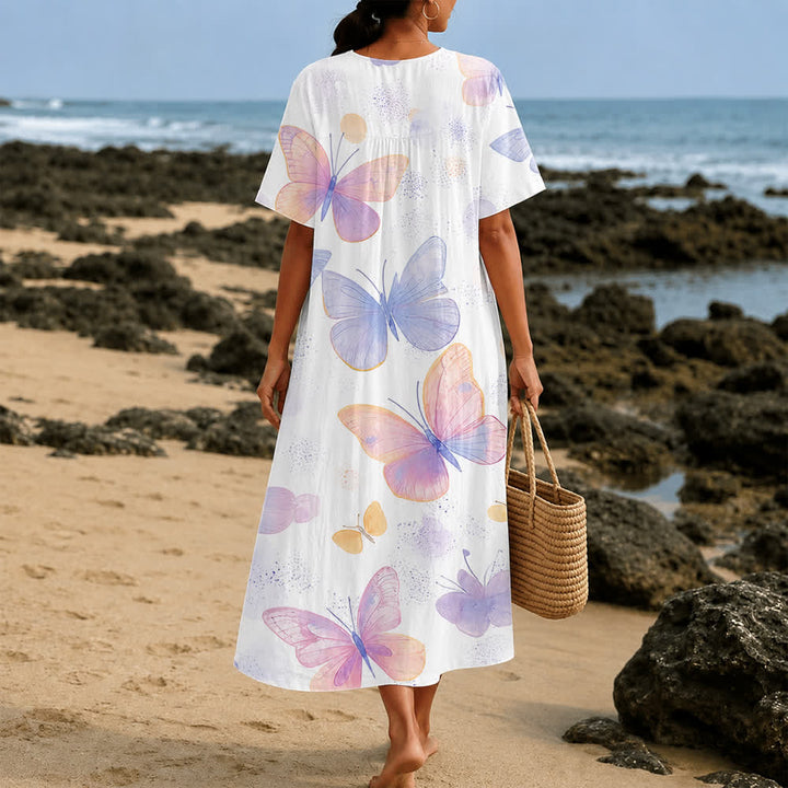 Christianartworkshop Grace Changes Everything Pastel Butterfly V-Neck Short Sleeve Midi Dress - image 2