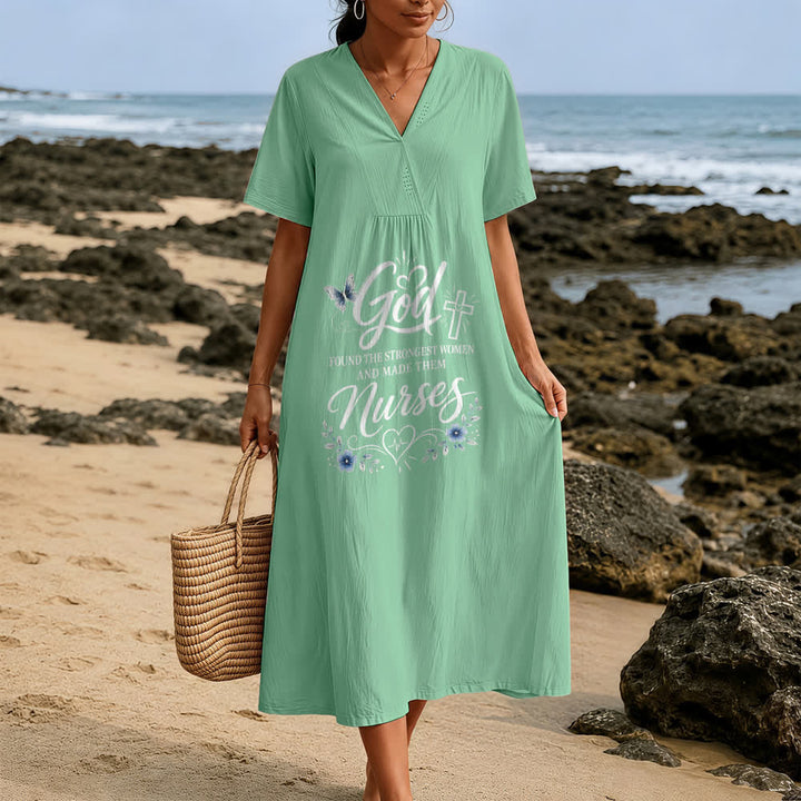 Christianartworkshop God Found the Strongest Women and Made Them Nurses Inspirational V-Neck Short Sleeve Midi Dress - image 9