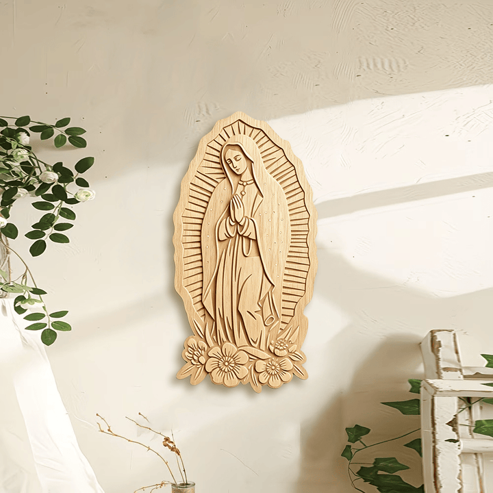 Christianartworkshop Radiant Halo Our Lady of Guadalupe Wooden Wall Plaque: Emblem of Gentle Protection - image 0