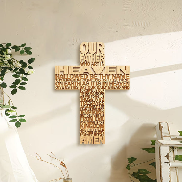 Christianartworkshop Lord's Prayer Inscribed Cross Wooden Wall Plaque: Symbol of Abiding Faith - image 0