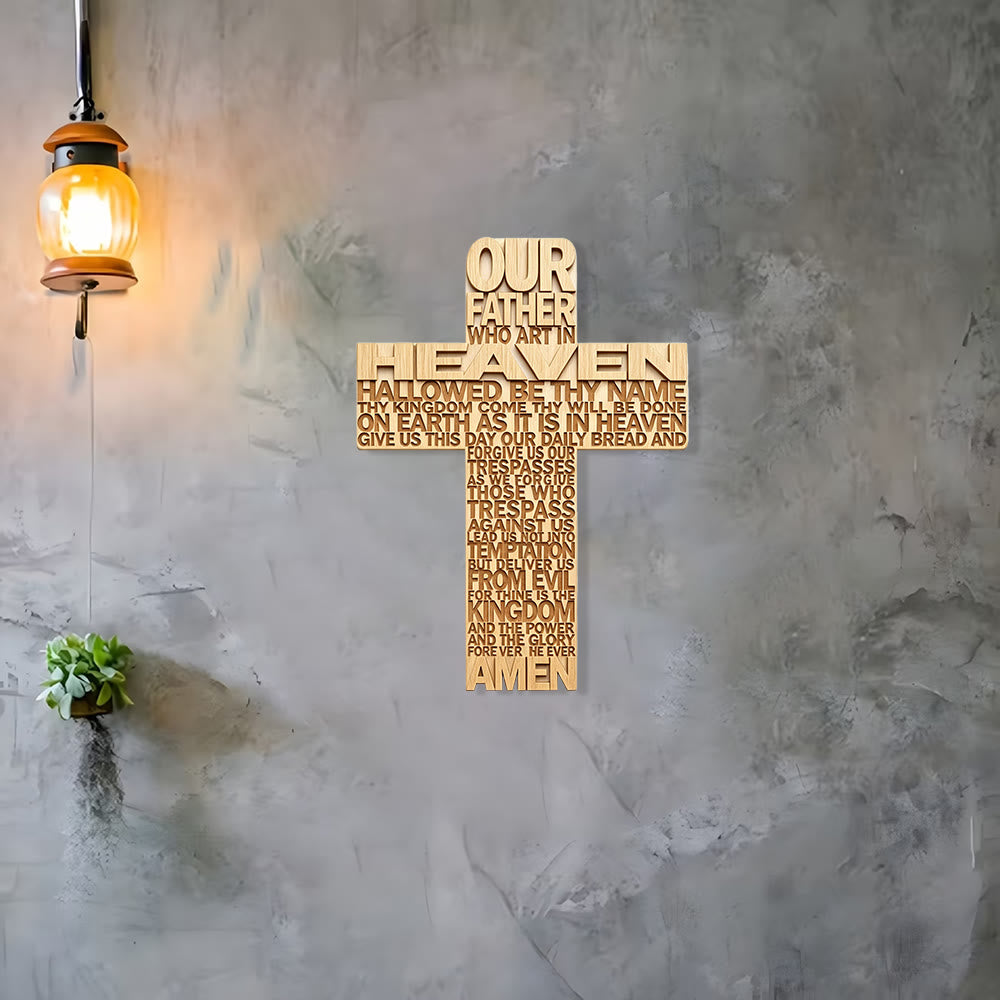 Christianartworkshop Lord's Prayer Inscribed Cross Wooden Wall Plaque: Symbol of Abiding Faith - image 3