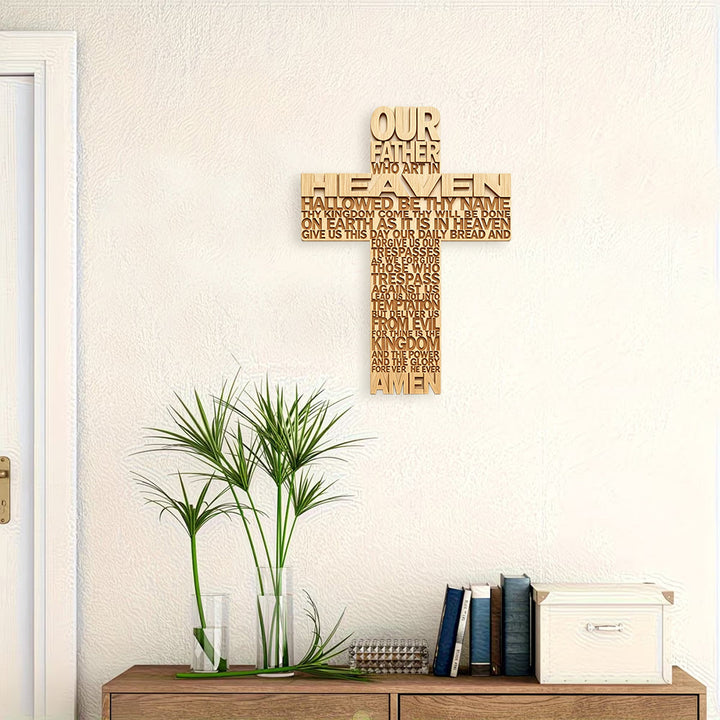 Christianartworkshop Lord's Prayer Inscribed Cross Wooden Wall Plaque: Symbol of Abiding Faith - image 1