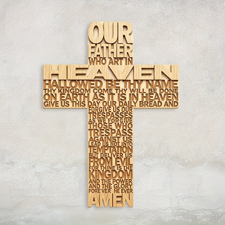 Christianartworkshop Lord's Prayer Inscribed Cross Wooden Wall Plaque: Symbol of Abiding Faith - image 2