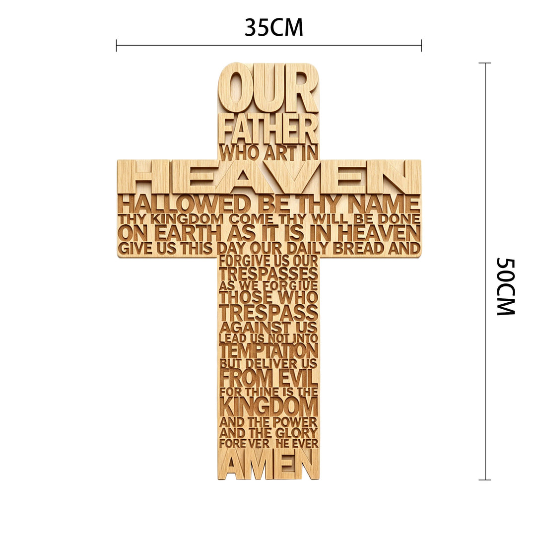 Christianartworkshop Lord's Prayer Inscribed Cross Wooden Wall Plaque: Symbol of Abiding Faith - 13.78*15.75''*0.2''/35*50*0.5cm - image 6