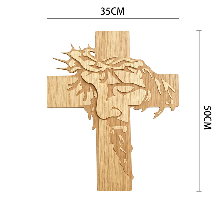 Christianartworkshop Jesus Closed-Eye Meditative Holy Face Thorn Crown Cross Wooden Wall Plaque: Emblem of Mercy - 13.78*15.75''*0.2''/35*50*0.5cm - image 6