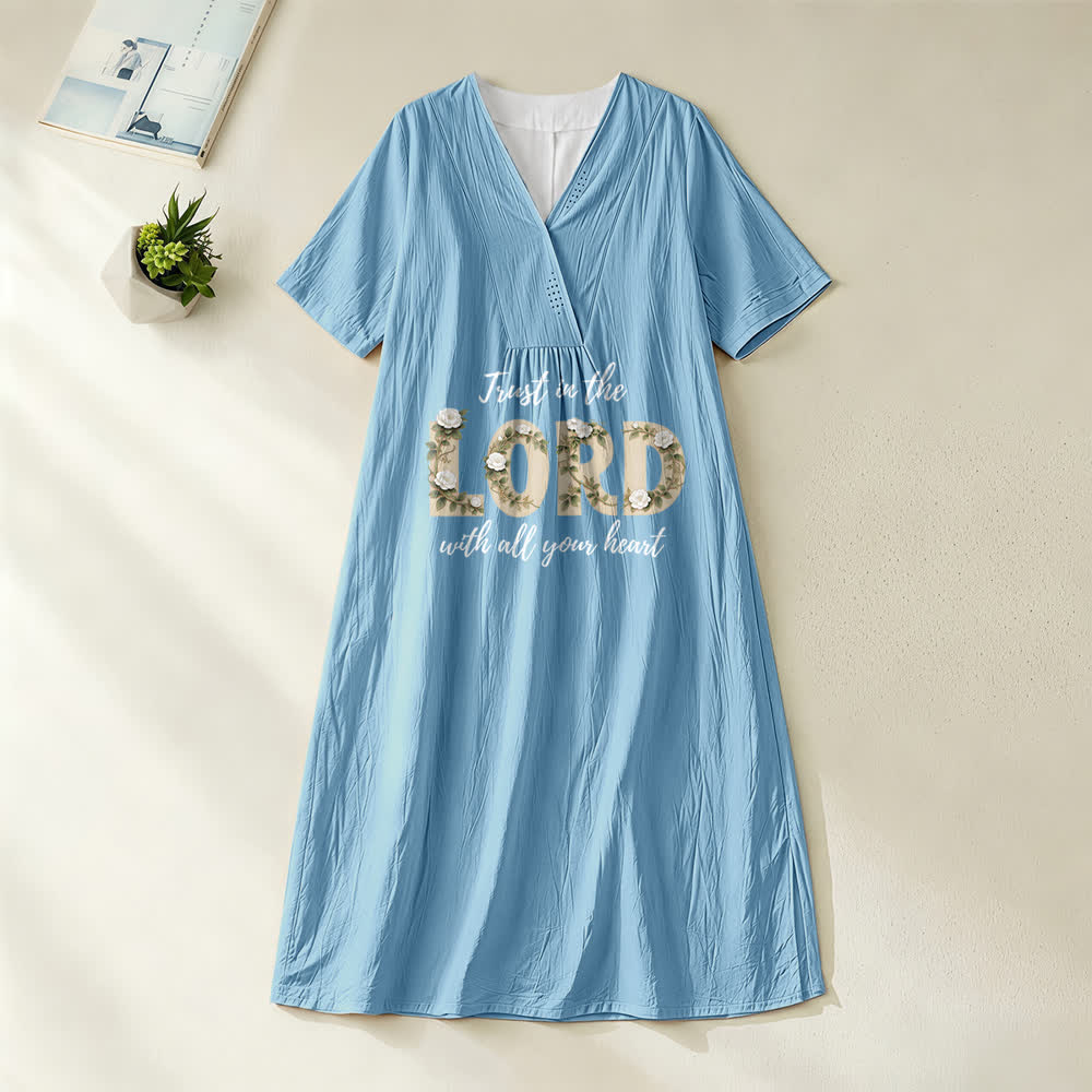 Christianartworkshop Trust In The Lord With All Your Heart Floral V-Neck Short Sleeve Midi Dress - Blue - 4XL - image 4