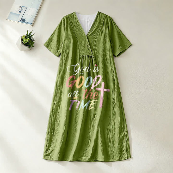 Christianartworkshop Faith-Inspired "God Is Good All The Time" V-Neck Short Sleeve Midi DressChristianartworkshop Faith-Inspired "God Is Good All The Time" V-Neck Short Sleeve Midi Dress - Olive Green - 4XL - image 10
