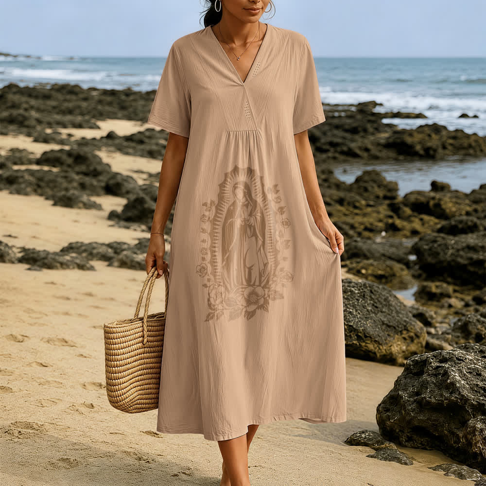 Christianartworkshop Our Lady of Guadalupe Silhouette V-Neck Short Sleeve Midi Dress - image 7