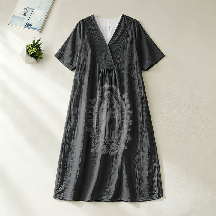 Christianartworkshop Our Lady of Guadalupe Silhouette V-Neck Short Sleeve Midi Dress - Black - 4XL - image 2