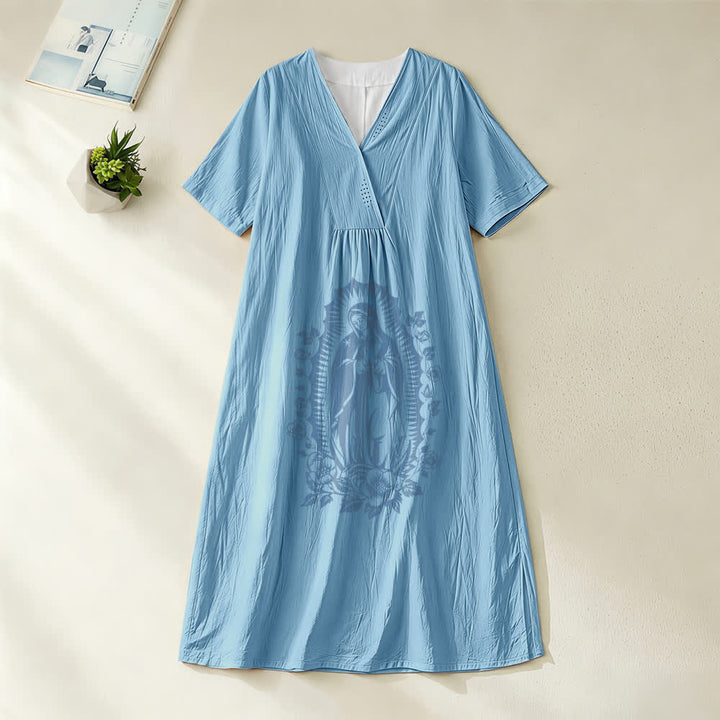 Christianartworkshop Our Lady of Guadalupe Silhouette V-Neck Short Sleeve Midi Dress - Blue - 4XL - image 1