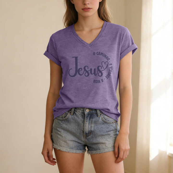 Christianartworkshop Jesus O Caminho A Verdade A Vida Heart Circle Casual V-neck T-shirt - image 19