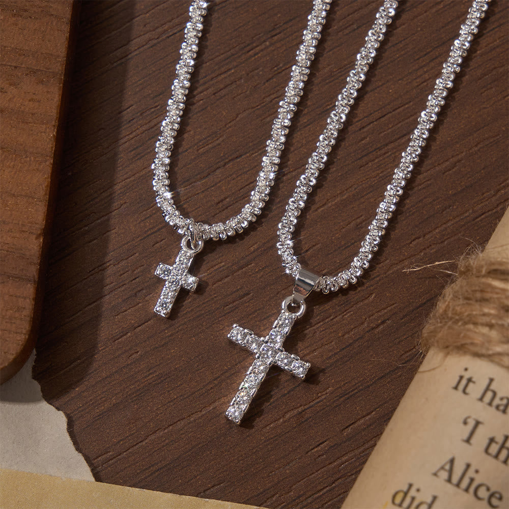 Christianartworkshop Full Pave Zircon Dainty Cross Tennis Chain Matching Necklace & Bracelet - image 1