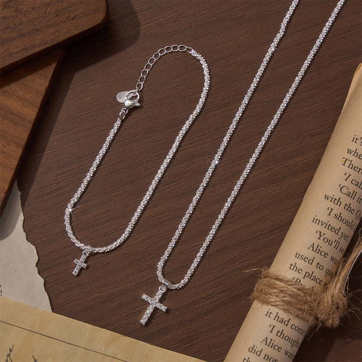 Christianartworkshop Full Pave Zircon Dainty Cross Tennis Chain Matching Necklace & Bracelet - Bracelet + Necklace - image 2