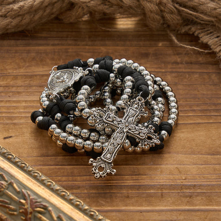 Christianartworkshop Rugged Silver-Toned Paracord 15-Decade Rosary: Carry Our Lady's Grace Wherever You Go - image 5